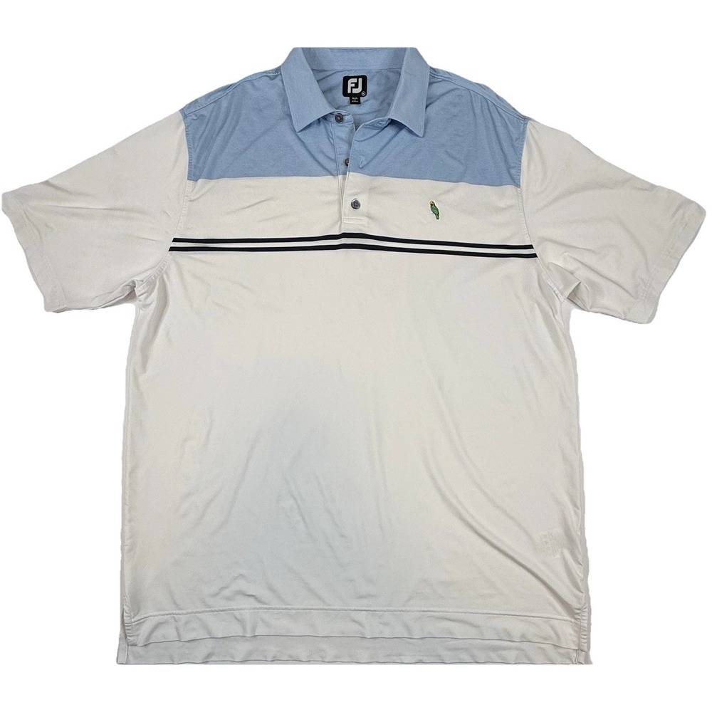 Footjoy‎ FJ Golf Polo Abaco Club Blue White Short Sleeve Stretch Mens XL